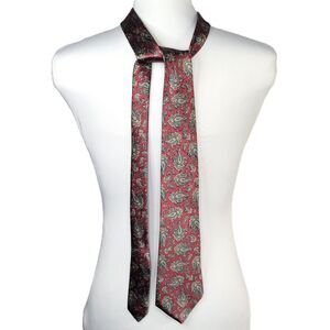 Oscar de la Renta paisley red burgundy gold vintage silk tie
